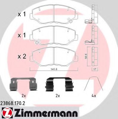 238681702 ZIMMERMANN колодки тормозные пер. honda cr-v ii (rd_) 2.0 07.2002 - 09.2006