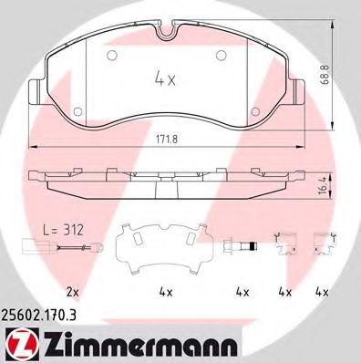256021703 ZIMMERMANN колодки тормозные пер. ford tourneo custom bus 2.2 tdci 12.2012 -