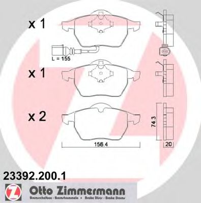 233922001 ZIMMERMANN КОЛОДКИ ТОРМ AUDI A3 1.8I TURBO QUATTURBO S3 96-, AUDI TT COUPECABRIO 1.8 TURBO ПЕР С ДАТЧ 98-