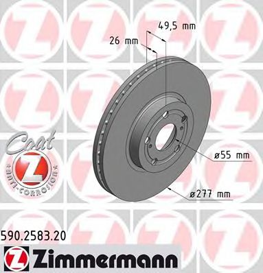 590258320 ZIMMERMANN диск торм toy avensis 2.0 03- пер вент 277x26 coat z