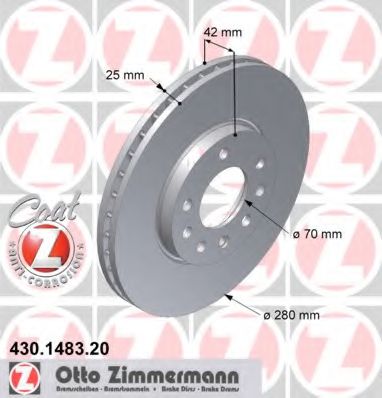 430148320 ZIMMERMANN Диск тормозной OPEL ASTRA G -04 перед.вент.Coat Z