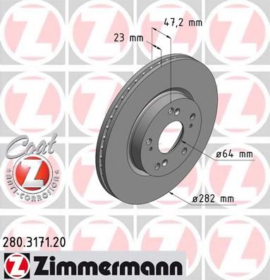 280317120 ZIMMERMANN Диск тормозной передний HONDA CIVIC 8