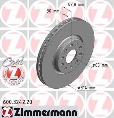 600324220 ZIMMERMANN диск торм seat alhambravw sharan 1.4tsi-2.0tsi2.0tdi 10- пер вент 314x30