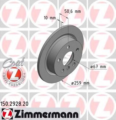 150292820 ZIMMERMANN Диск тормозной Coat Z задний Mini Cooper