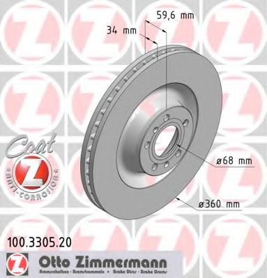 100330520 ZIMMERMANN Диск тормозной передний