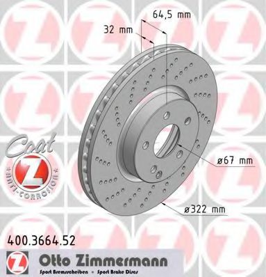 400366452 ZIMMERMANN Диск тормозной перед СПОРТ