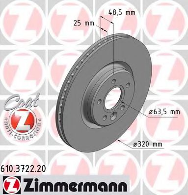 610372220 ZIMMERMANN Диск тормозной передний Volvo V40