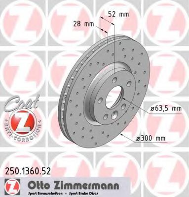250136052 ZIMMERMANN ТОРМОЗНОЙ ДИСК SPORT FORD GALAXY S-MAX 06 VOLVO S60 08 S80 06