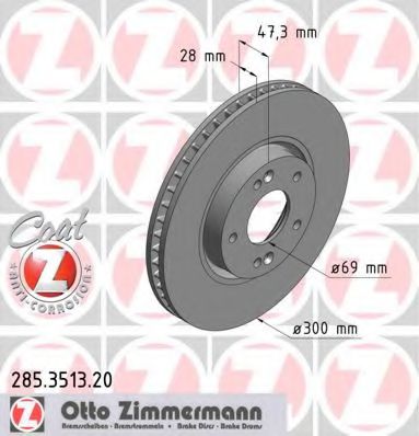 285351320 ZIMMERMANN ДИСК ТОРМ. KIA CEED 06-HYUNDAI I30 07- ПЕРЕД. ВЕНТ. 1 ШТ (MIN 2 ШТ) 300 ММ