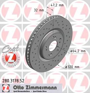 280317852 ZIMMERMANN Диск перед. тормозной sport