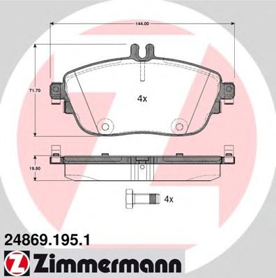 248691951 ZIMMERMANN тормозные колодки передние mb a-class (w176) 2012-