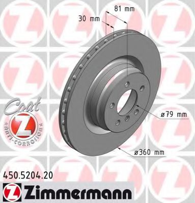 450520420 ZIMMERMANN Диск тормозной передний land rover coat z range rover iii