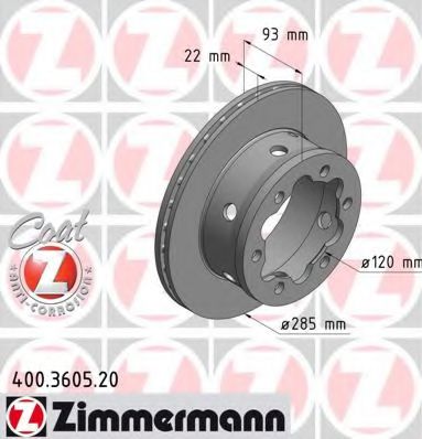 400360520 ZIMMERMANN диск тормозной задний mercedes mb sprinter4, vw lt coat z