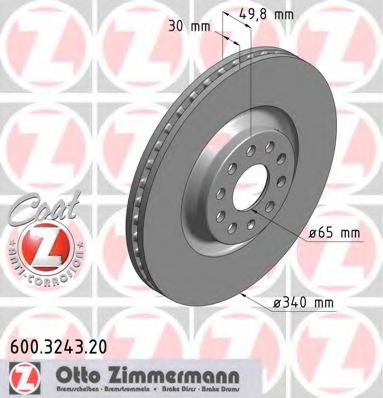 600324320 ZIMMERMANN Диск тормозной передний 340 мм VAG Zimmermann