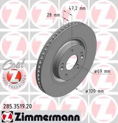 285351920 ZIMMERMANN Диск тормозной вентилируемый