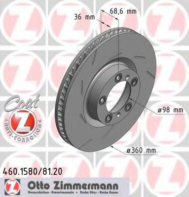 460158020 ZIMMERMANN Диск тормозной PORSCHE левый