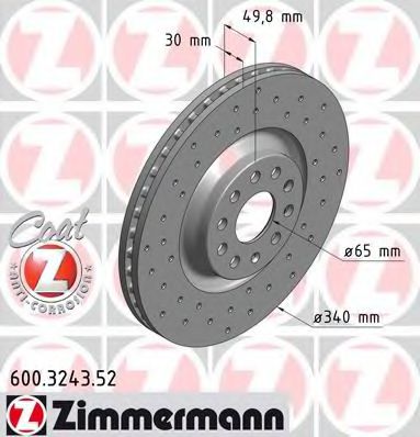 600324352 ZIMMERMANN Диски тормозные A3 (8V1) 1.2 TFSI 02.2013- A3 (8V1) 1.4 TFSI