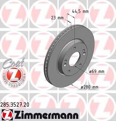 285352720 ZIMMERMANN Диск тормозной HYUNDAI Coat Z VELOSTER (FS), CEED