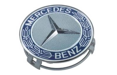 Колпачки ступиц колес Mercedes синие, дизайн Roadster, Hub caps, roadster design, blue